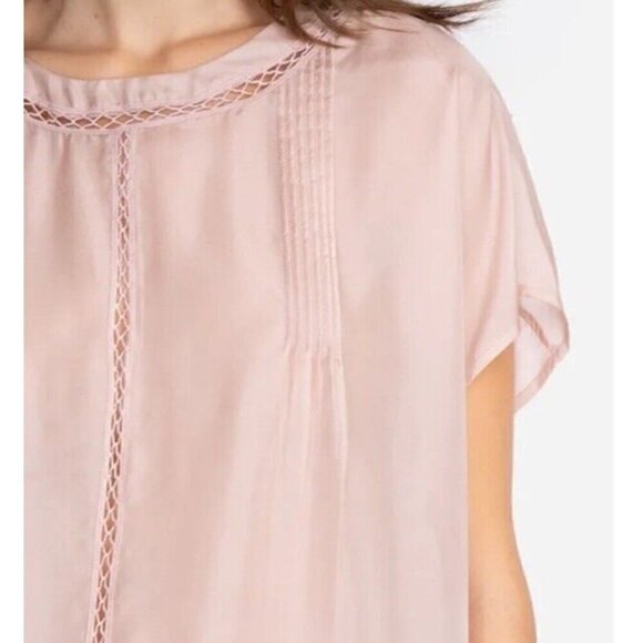 Johnny Was  Cielo Blouse Short Sleeve Blush Pink Silk Top Womens Large New‎ - Picture 2 of 7
